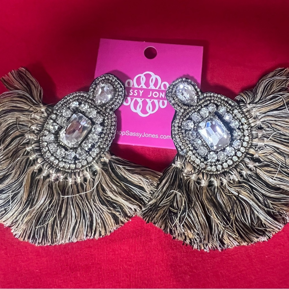 sass & bide Crystal Embellished Fringe Earrings